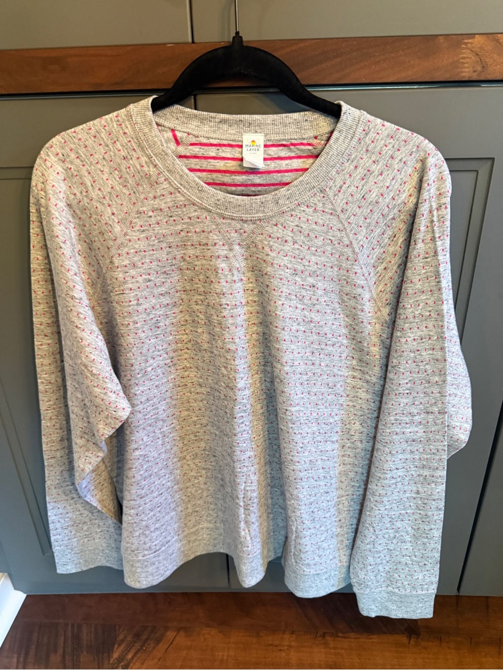 Marine Layer Light Gray Crewneck Sweater with Pink Speckle / Stripes- reversible